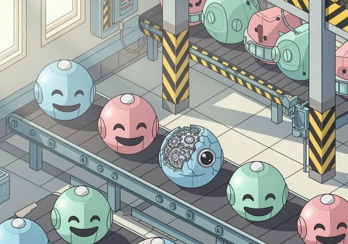Conveyor Belt Carrying Identical Robot Mascot Heads