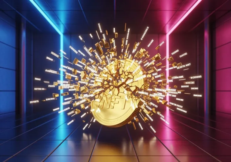 Gleaming Golden Nft Coin Shattering