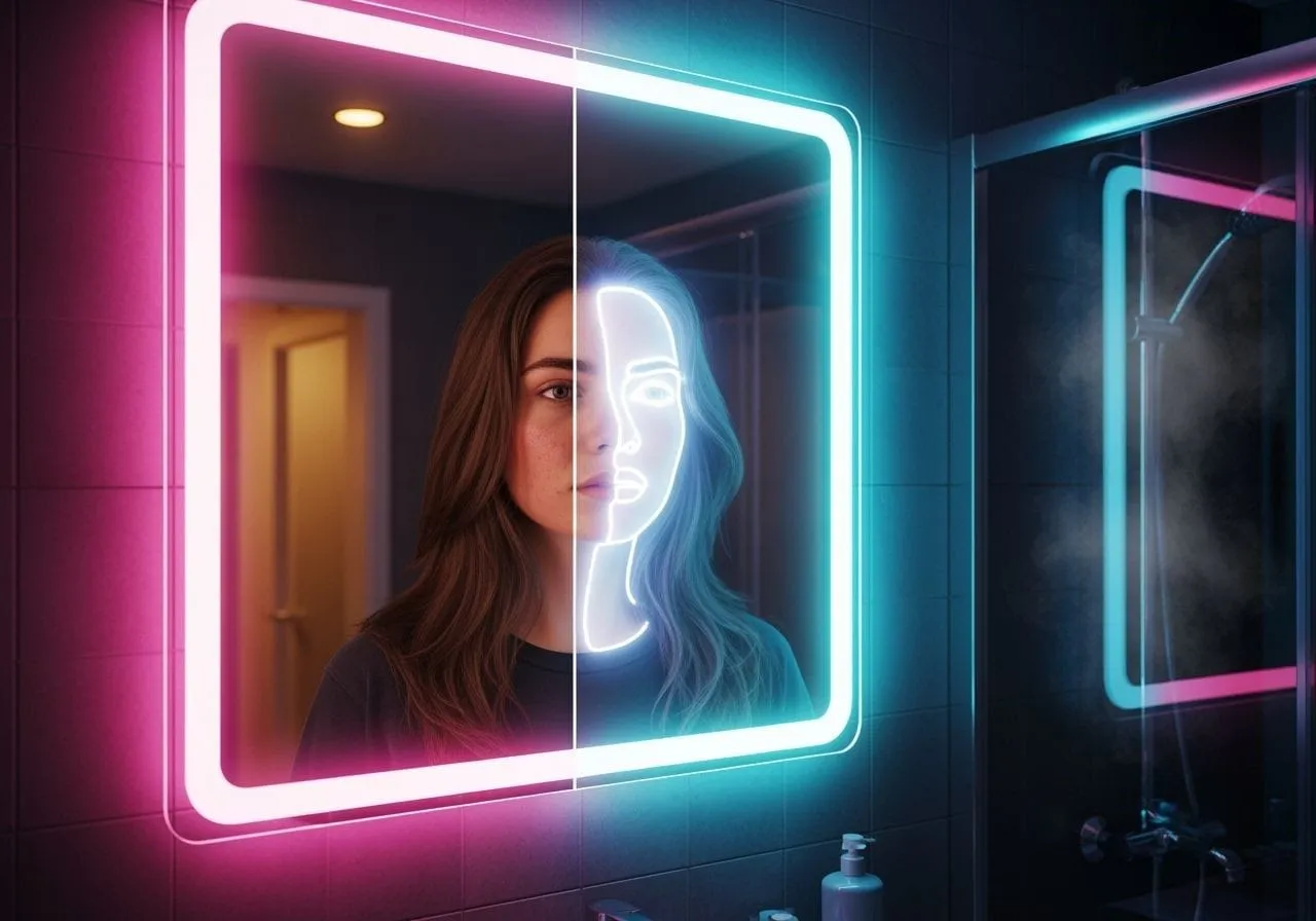 Neonlit Bathroom Ai Filter Reflections