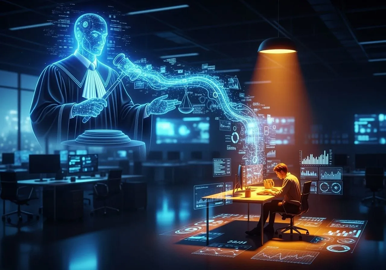 Office With Looming Holographic Ai
