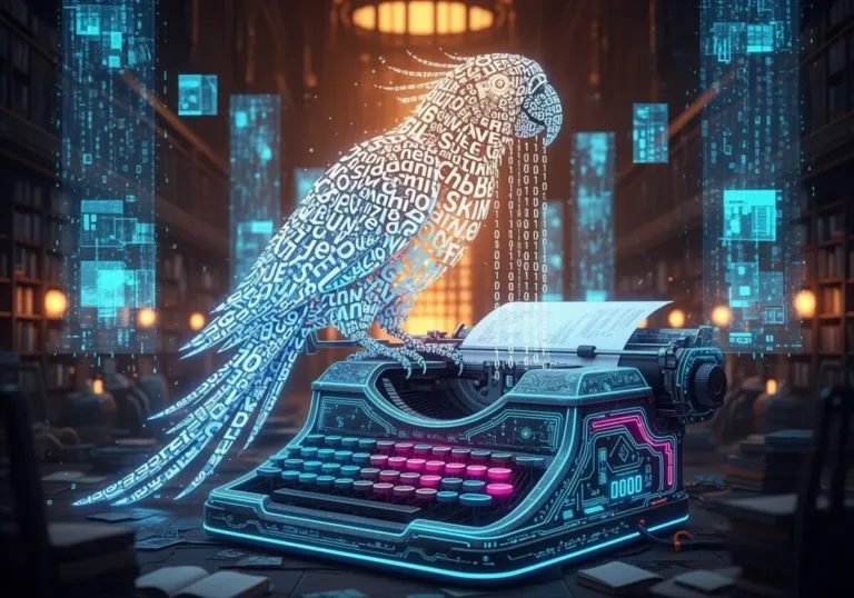 Parrot Made Glowing Text Fragments