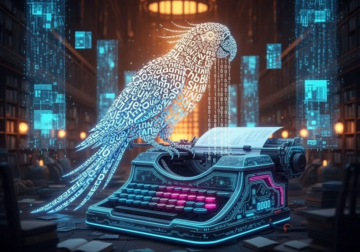Parrot Made Glowing Text Fragments