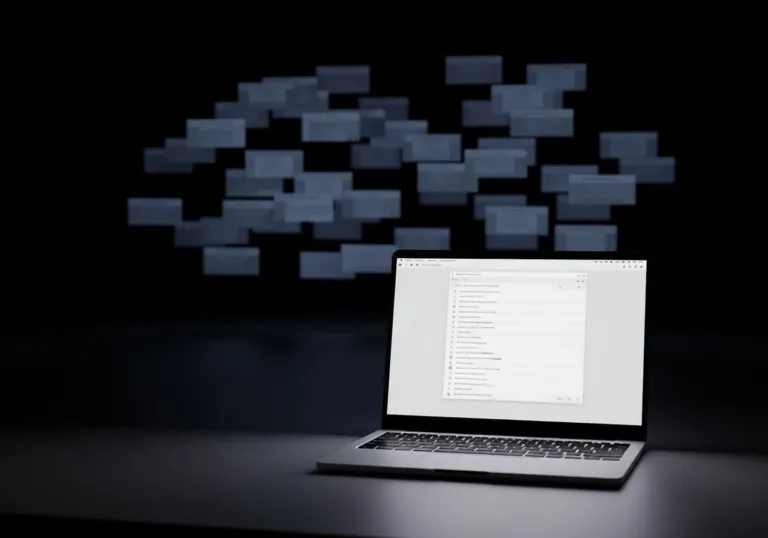 Workspace With A Single Glowing Laptop